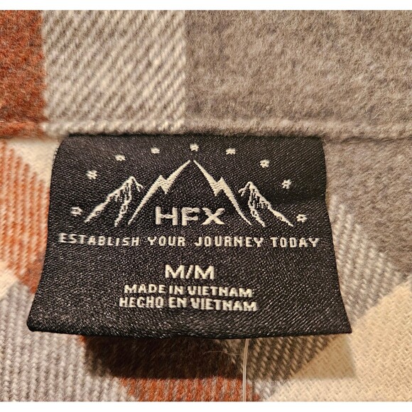 Flannel Shirt Jacket Women's Medium New w/ Tags HFX Brown Tan Grey Snap Buttons - Picture 6 of 6